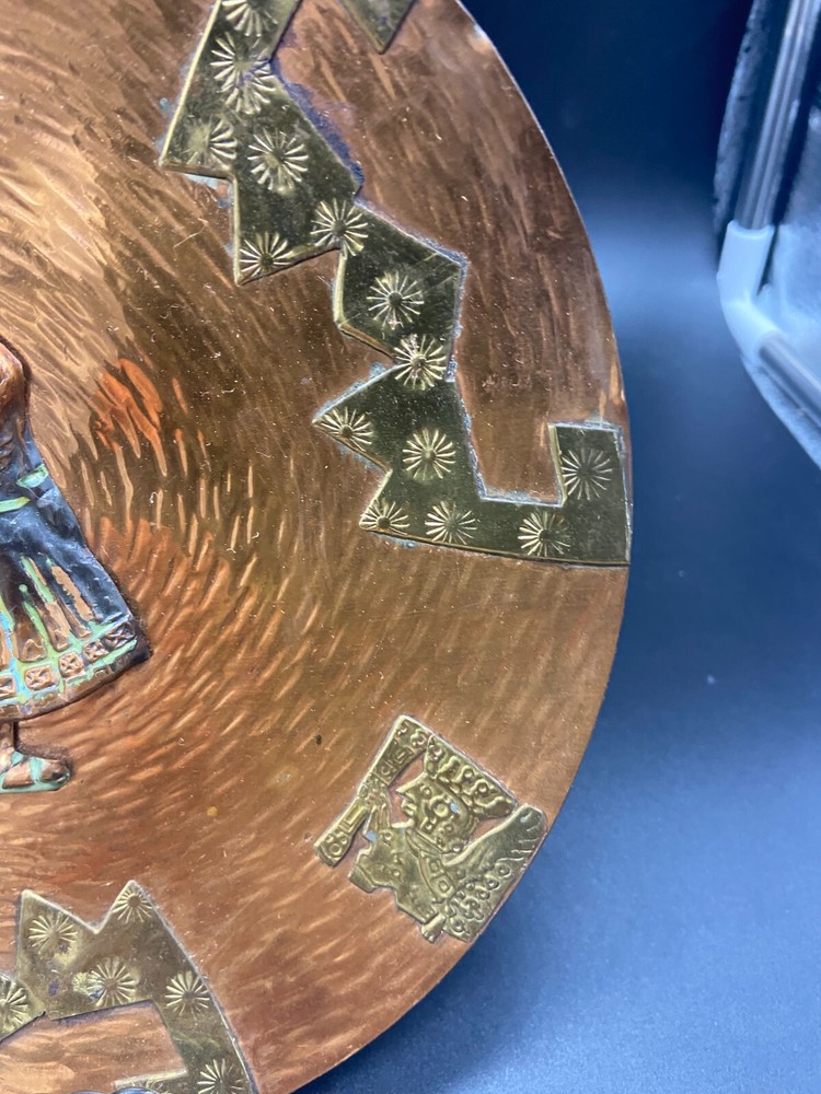 3 Peruvian Artisan Copper Decorated Colored Wall Plates