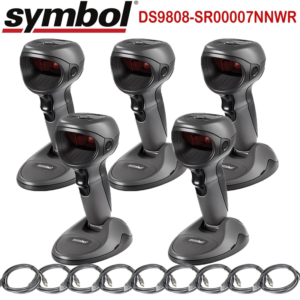 Symbol DS9808 2D QR Code Barcode Scanner w/ Base & 10pcs Zebra Scanner UBS Cable