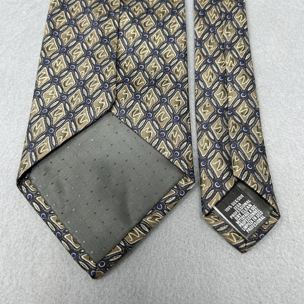 Vintage St Michael From Marks & Spencer Silk Light Brown And Blue Patterned Tie