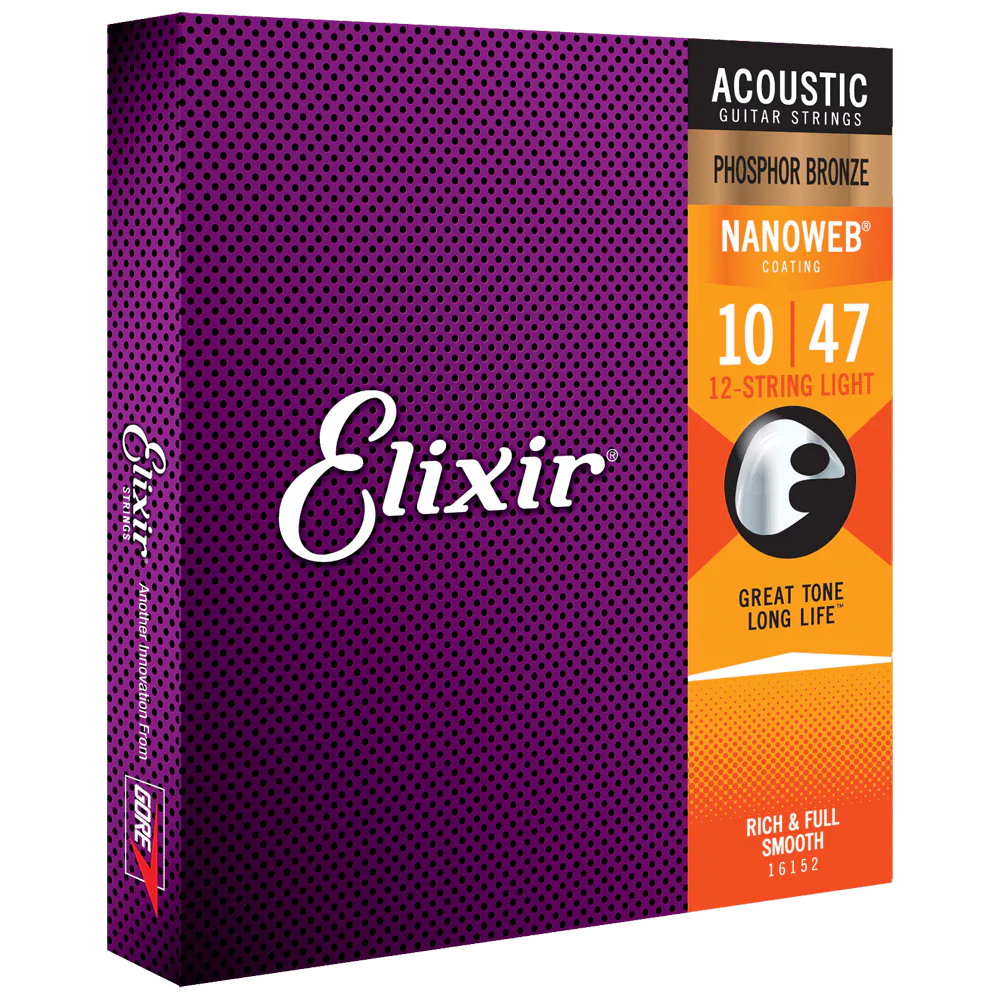 Elixir NANOWEB Phosphor Bronze Acoustic — 12-String 16152 Light .010-.047