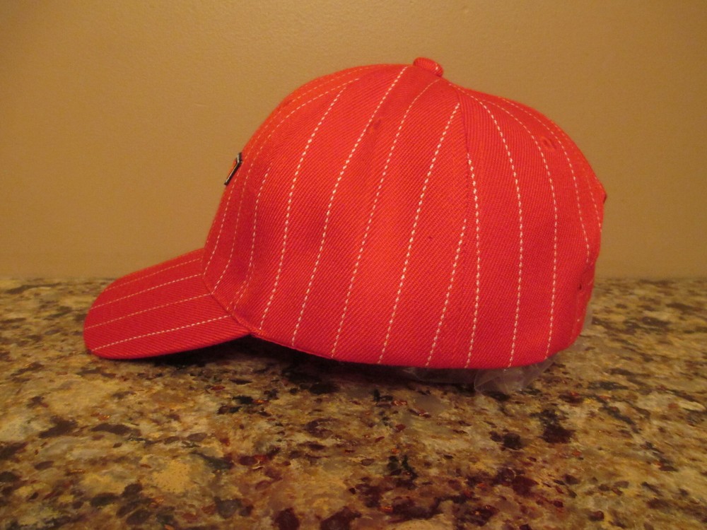 Red w/ White Pinstripes CORVETTE Hook & Loop Strap Baseball Hat - NWOT