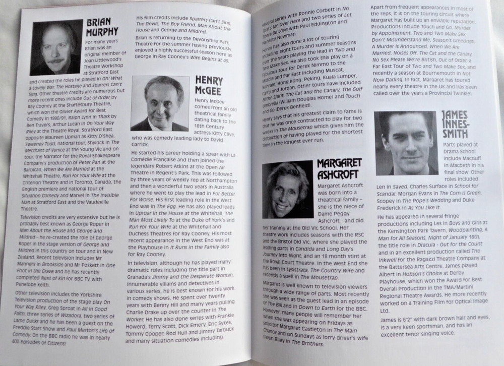 Theatre Programme Devonshire Park 1995 Stars B Murphey, H McGee, M Ashcroft