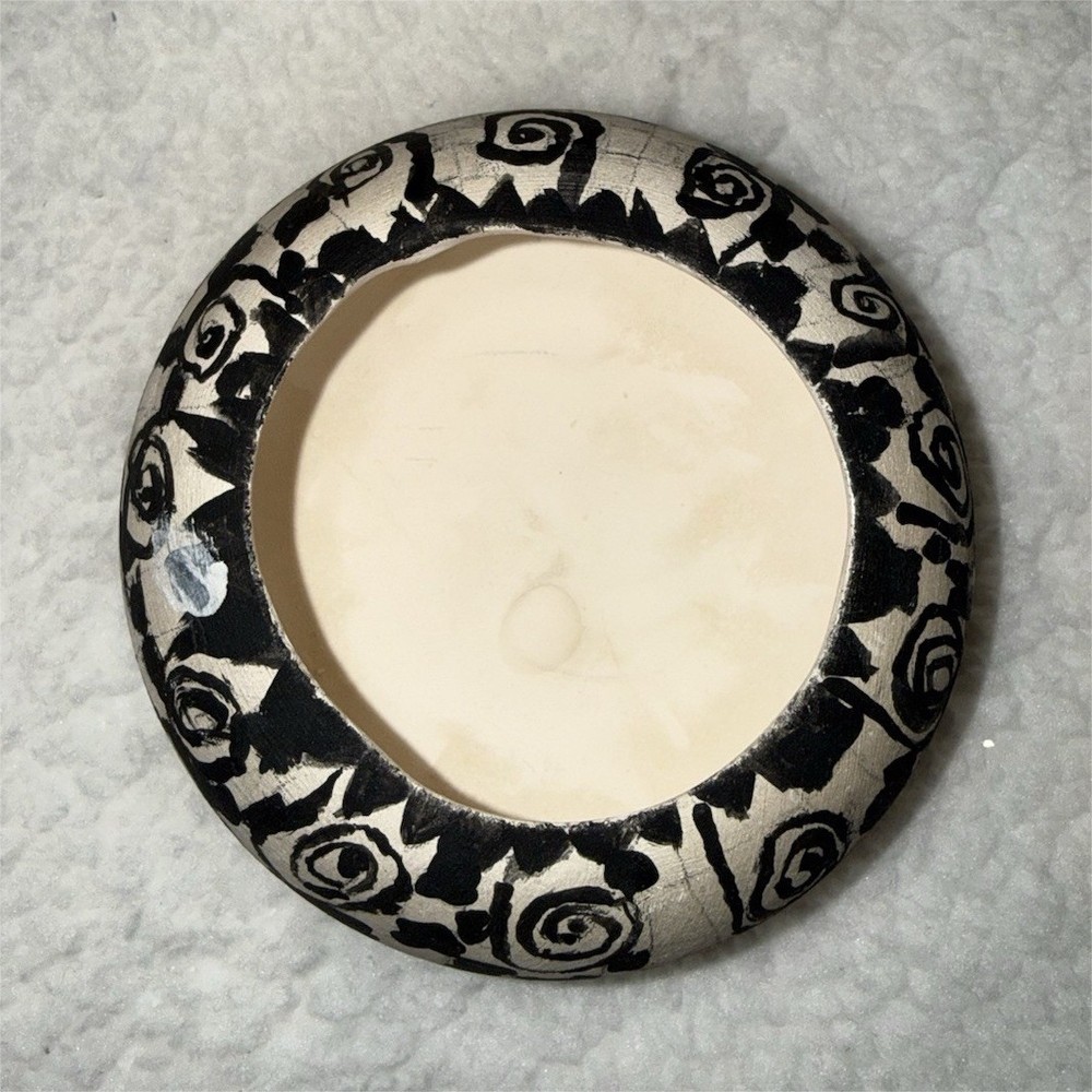 Krista Sandoval Handmade Signed Ceramic Vase Black White Abstract Pattern