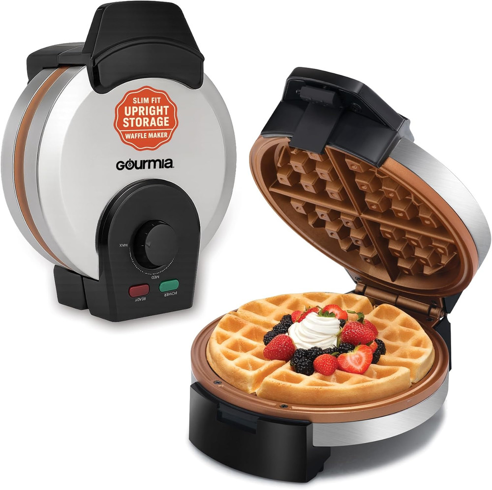 Compact Belgian Waffle Maker Nonstick Plates Adjustable Browning