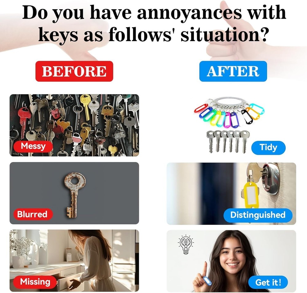 60 Pack Plastic Key Tags, Flexible Key Labels with Split Ring Label Window, Key