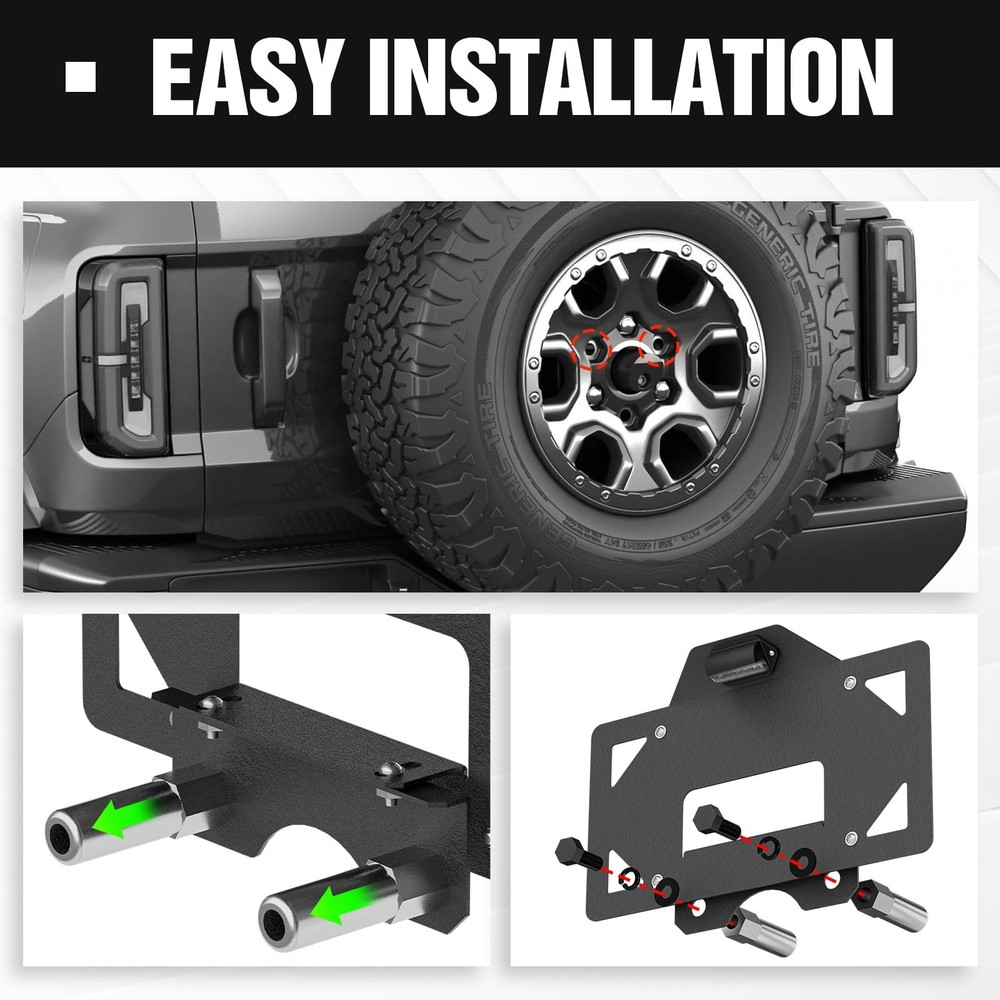 Spare Tire License Plate Frame Bronco Mount, Black