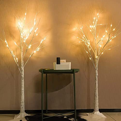 2-Pack 4FT Lighted Birch Tree (Higher Size & Floor 4FT-2PACK Warm White