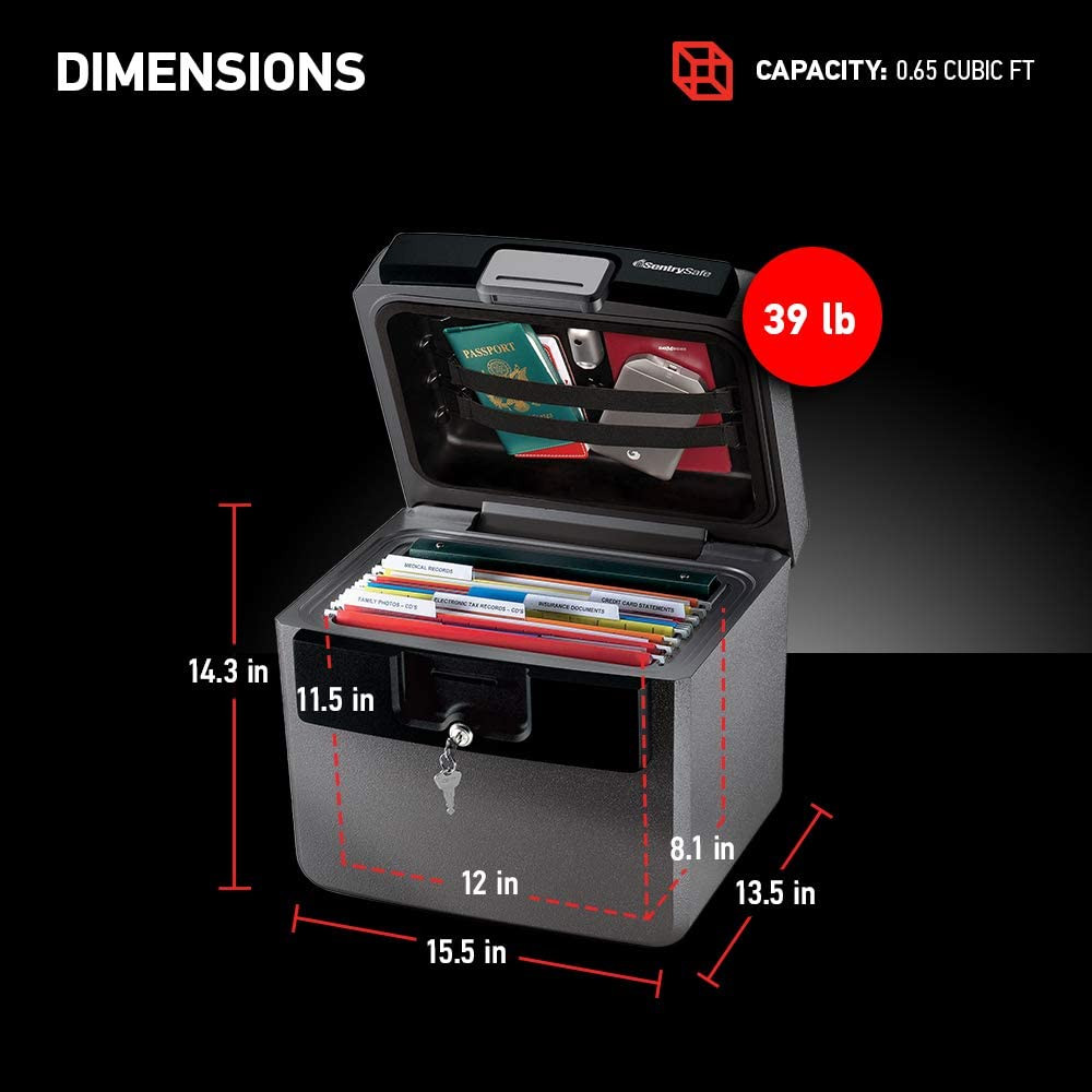 Black Fireproof and Waterproof Safe, File Folder and Document Box with Key Lock,