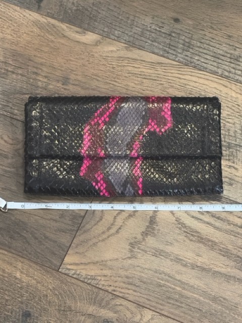 Nancy Gonzalez | Genuine Python Skin Clutch/Wallet in Pink/Black