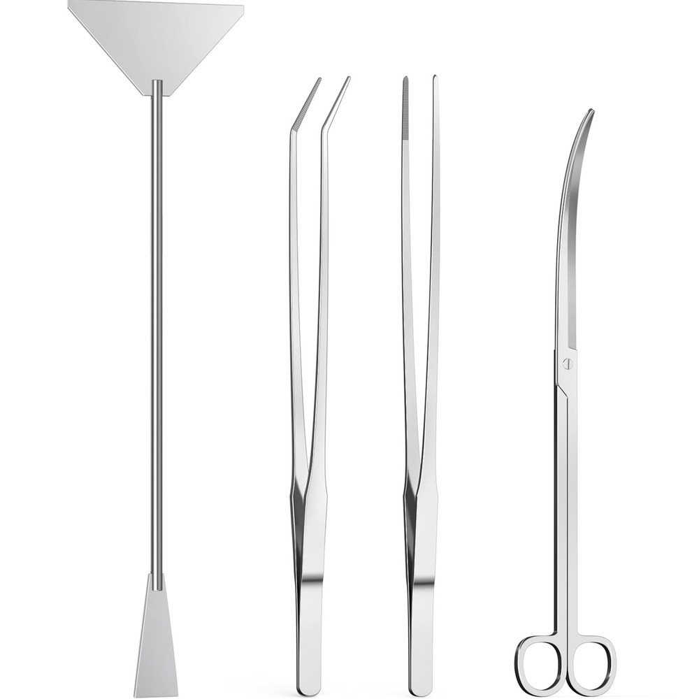 4 Pack Aquascaping Tools Kit Long Aquarium Tweezers Scissors Algae Scraper