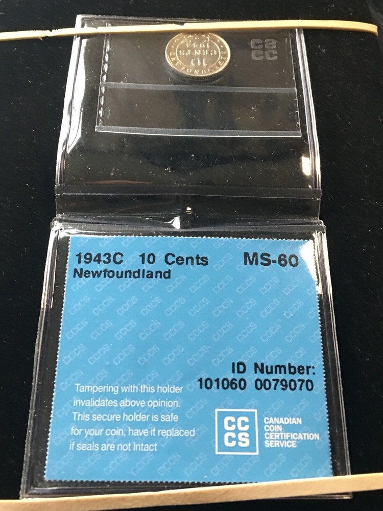 1943c CCCS Graded Newfoundland ¢10 Ten Cent, **MS-60**