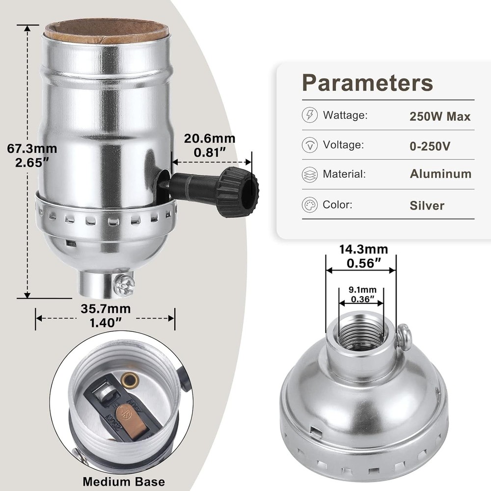 Listed 3-Way Lamp Socket Replacement, E26 Standard Threaded Base Light Socket...