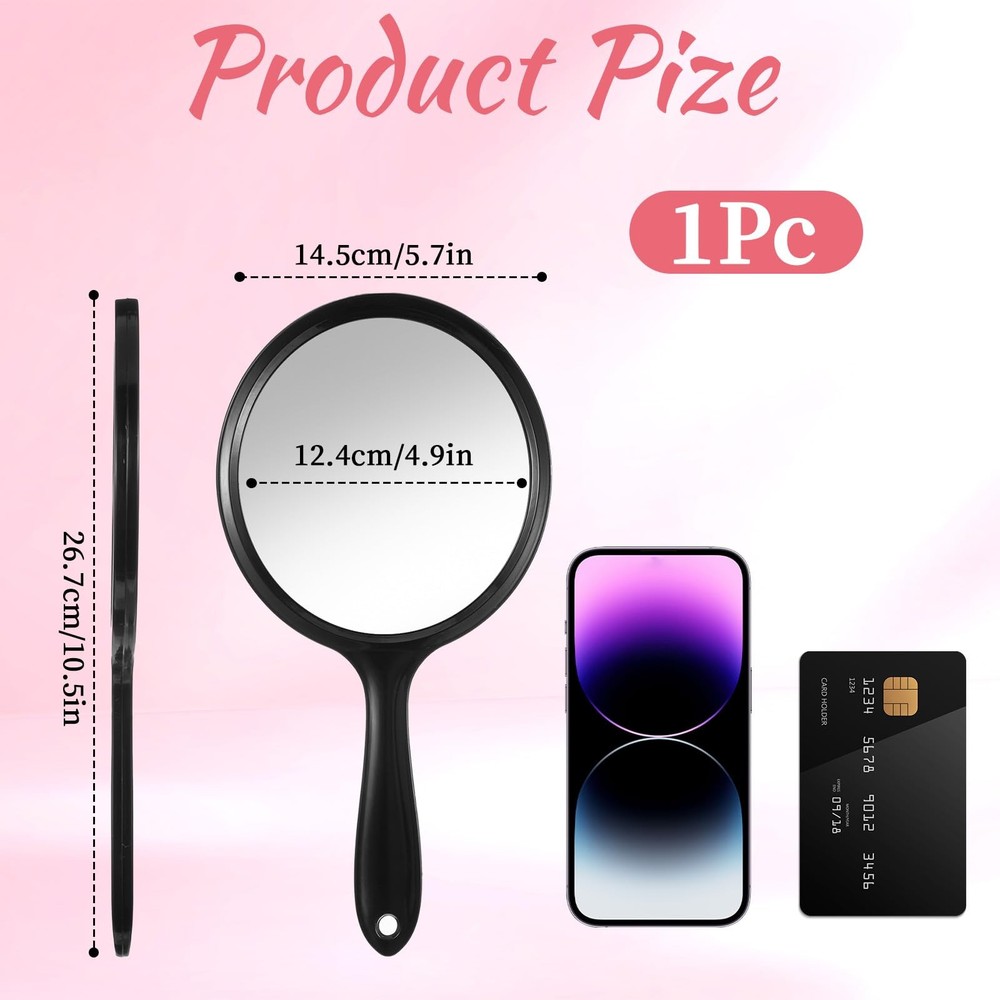 Handheld Mirror with Handle, Black Double-Sided 2X 1X Hand Held Mirror, Handh...