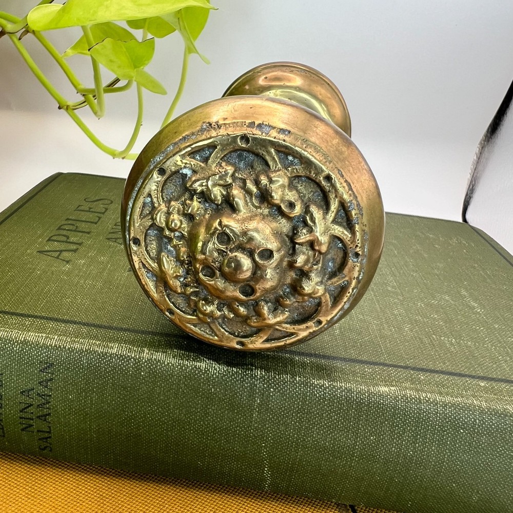 Solid Brass Door Knobs Ornate Floral Rosette Victorian Style Pair