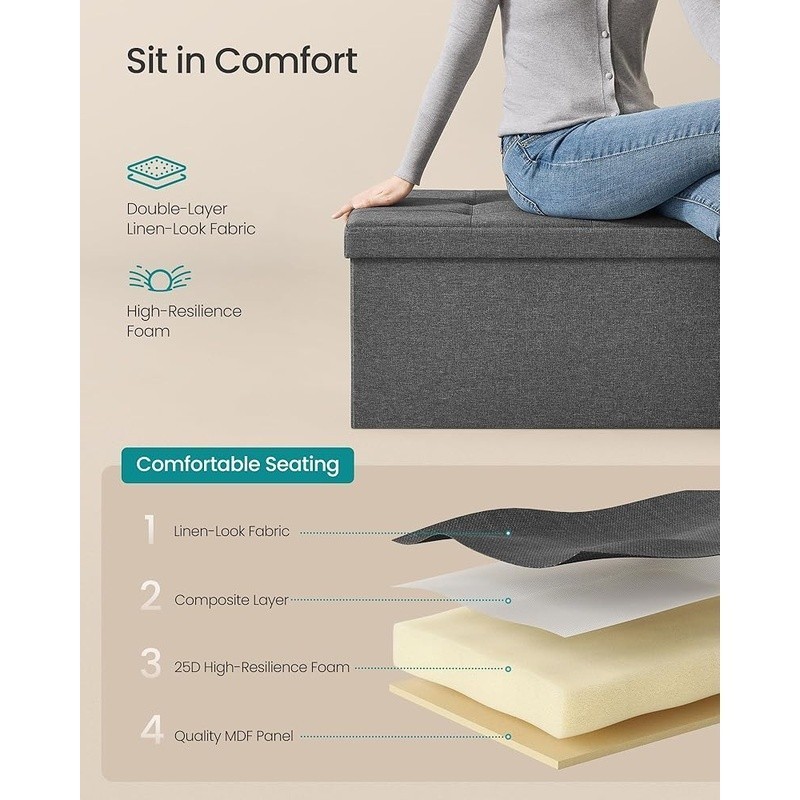 Folding Storage Ottoman Quick Assembly Ample Storage Durable Versatile Use