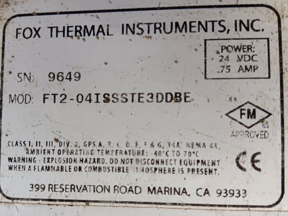 Fox Thermal Instruments Model FT2 Gas mass Flowmeter and Temperature Transmitter