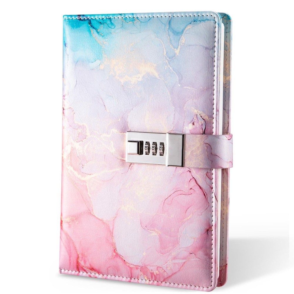 Diary with Lock, A5 Lockable Journal, PU Leather Combination Lock Diary, Lock...