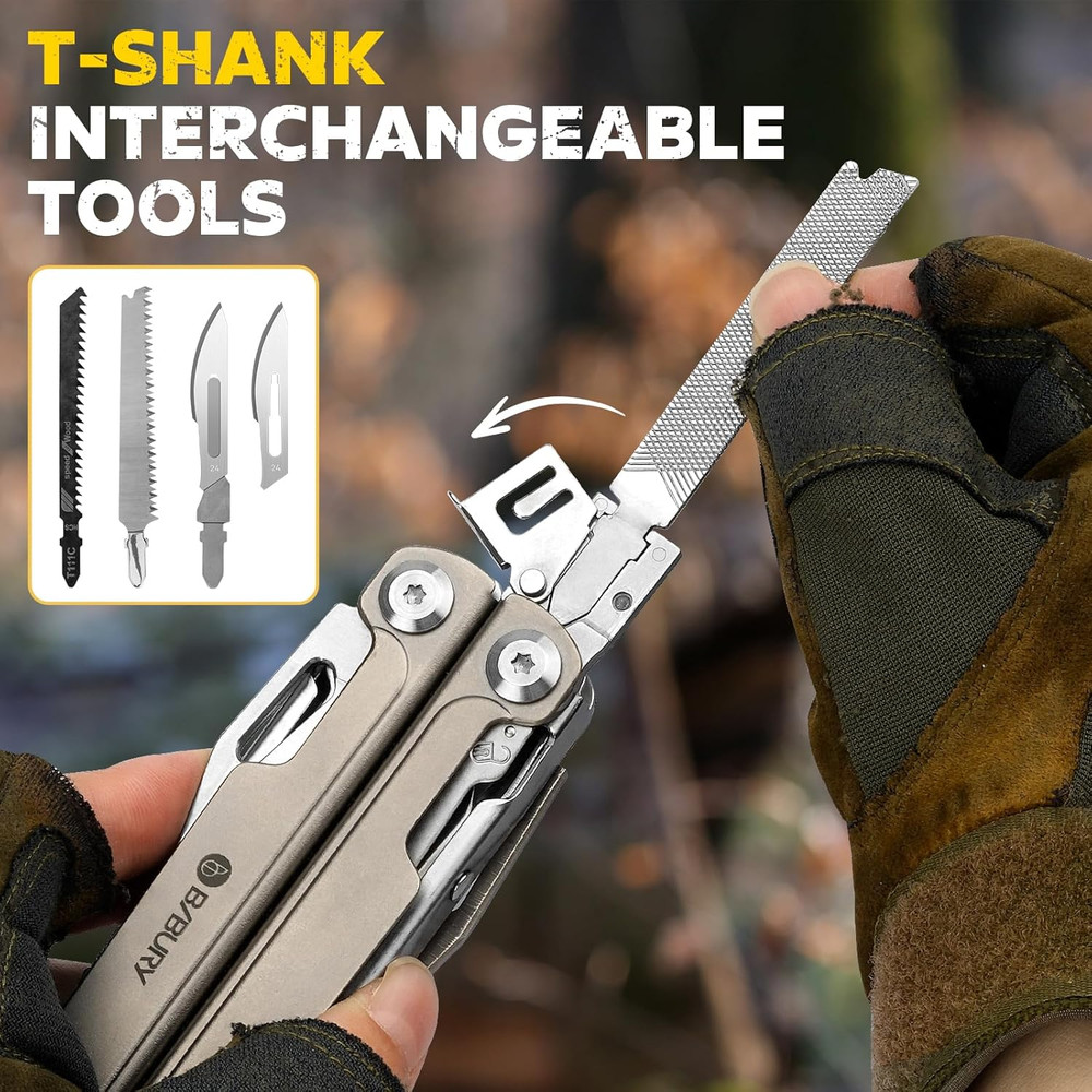 Titanium Alloy Multitool with Damascus Knife, EDC Multi Tools with Replaceable W