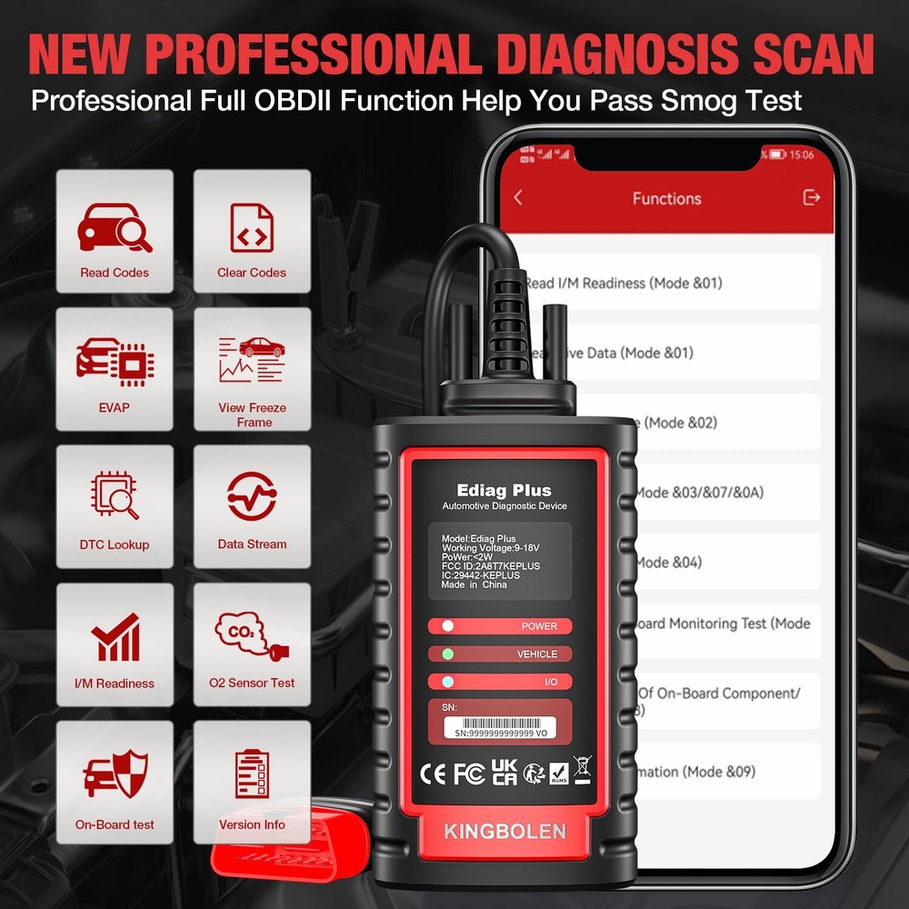 Kingbolen Ediag Plus Bidirectional OBD2 Scanner Car Diagnostic ECU Coding Tool