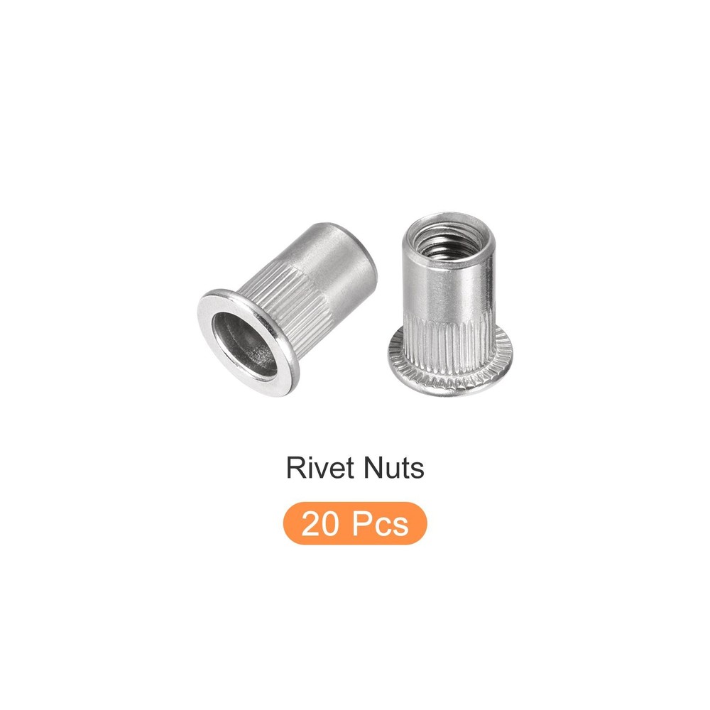 20pcs Rivet Nuts (M8) 304 Stainless Steel Threaded Insert Nuts Silver Tone