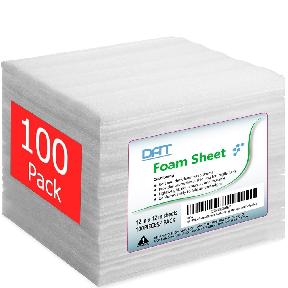 100 Pack Foam Sheets, DAT 12" x 12", 1/16" Thickness, 100 pack 1/16", White