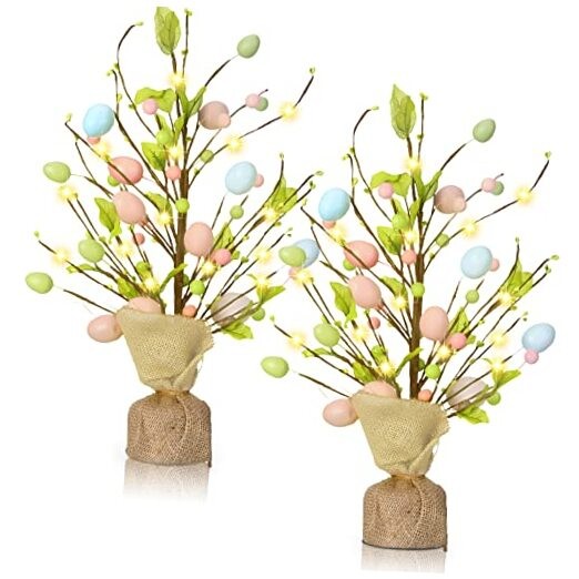 2 Pcs Easter Egg Tree Decorations 18 Inch Pre Lit Easter Egg Tree Tabletop