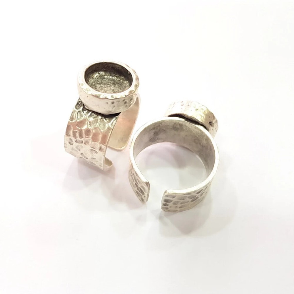 Hammered Ring Blank Setting Base Bezel inlay Backs Cabochon Antique Silver