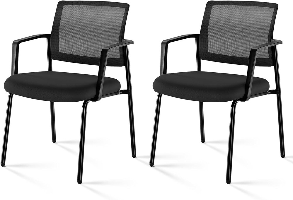 2 Pcs Office Upholstered Mesh Stacking Arm Stacking Sturdy Metal Stacking Chairs