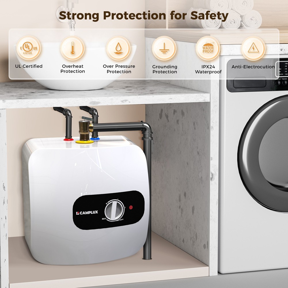 Mini Tank 8-Gal Electric Water Heater 120V Corded 1440W for Kitchen Under Sink