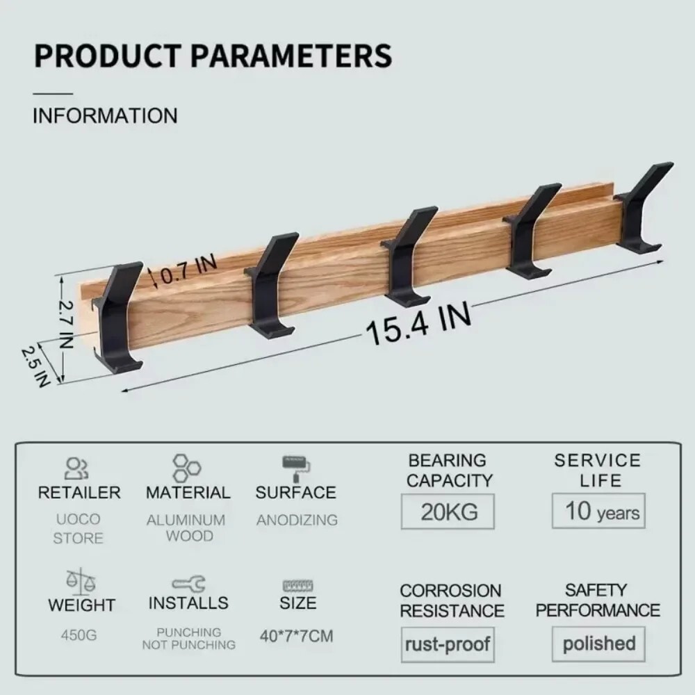 Nordic Wall Mounted Coat Rack with 5 Movable Hooks
