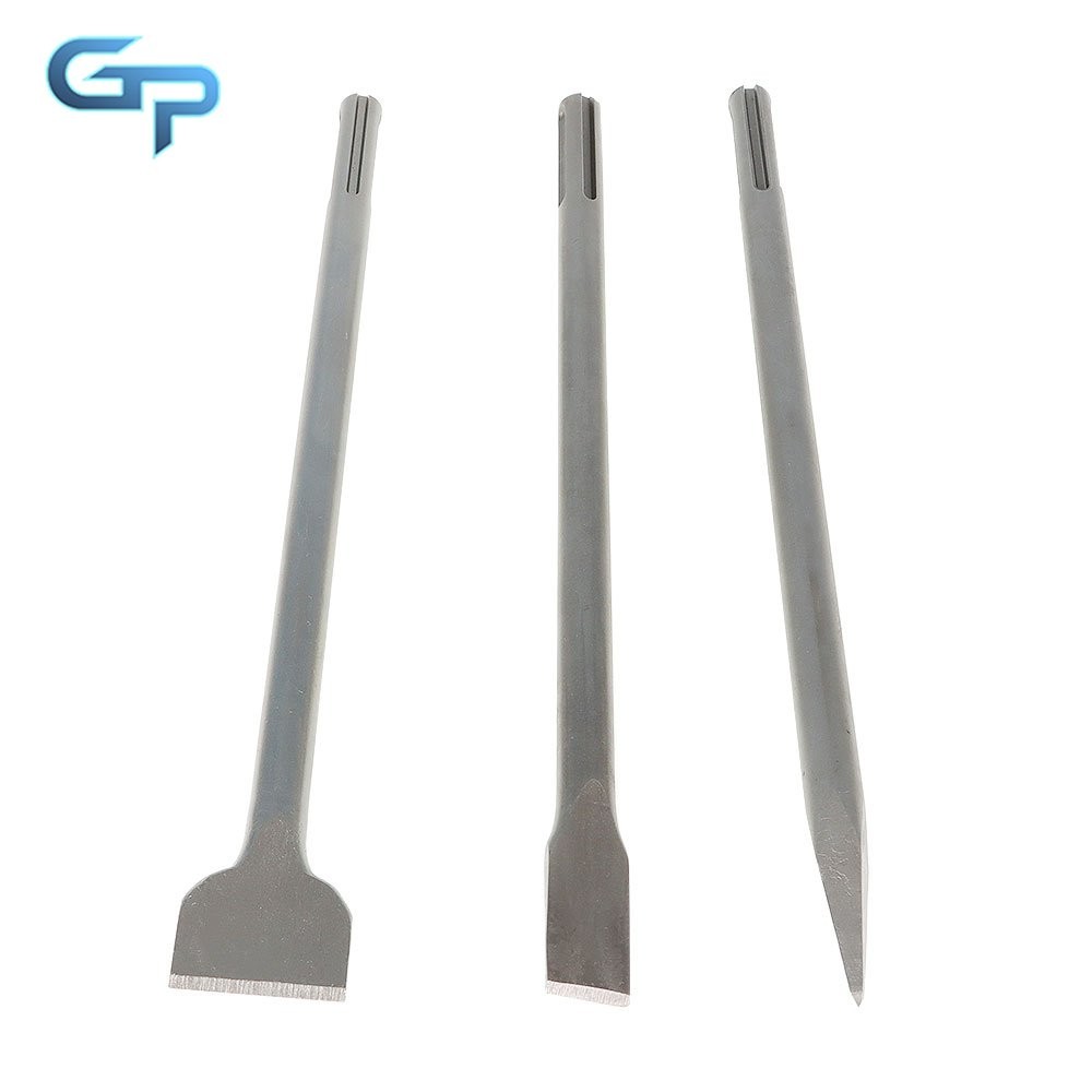 3 Pcs SDS Max Bits Set 16 Inch Long-Point Chisel Scaling Chisel Flat Chisel