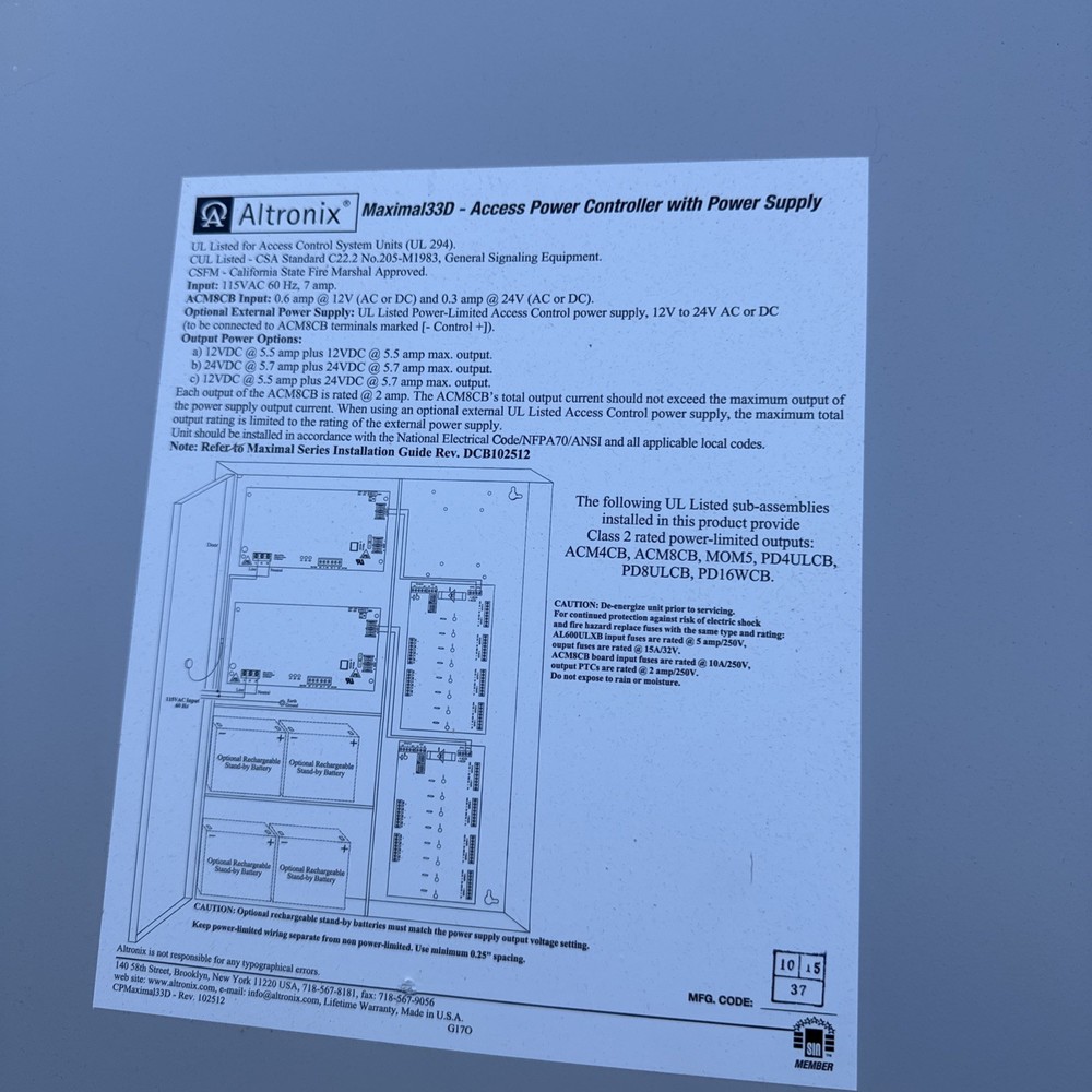 Altronix MAXIMAL33D MAXIMAL33D Access Power Module Control Panel Controller