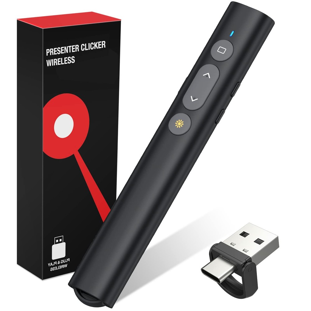2 in 1 USB Type C Presentation Clicker with Laser Pointer, Wireless Presenter...
