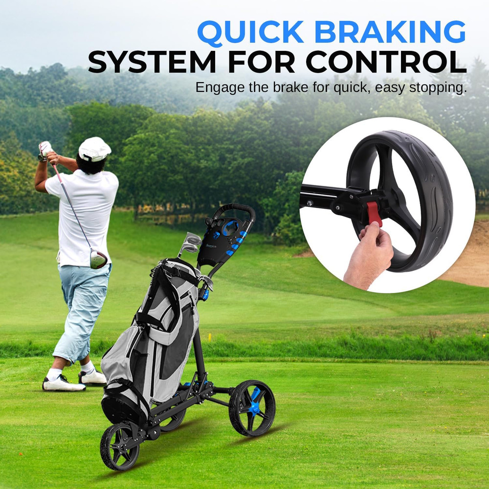 Golf Push Pull Cart – Lightweight, Foldable, Bag Holder with Adjustable Handle,