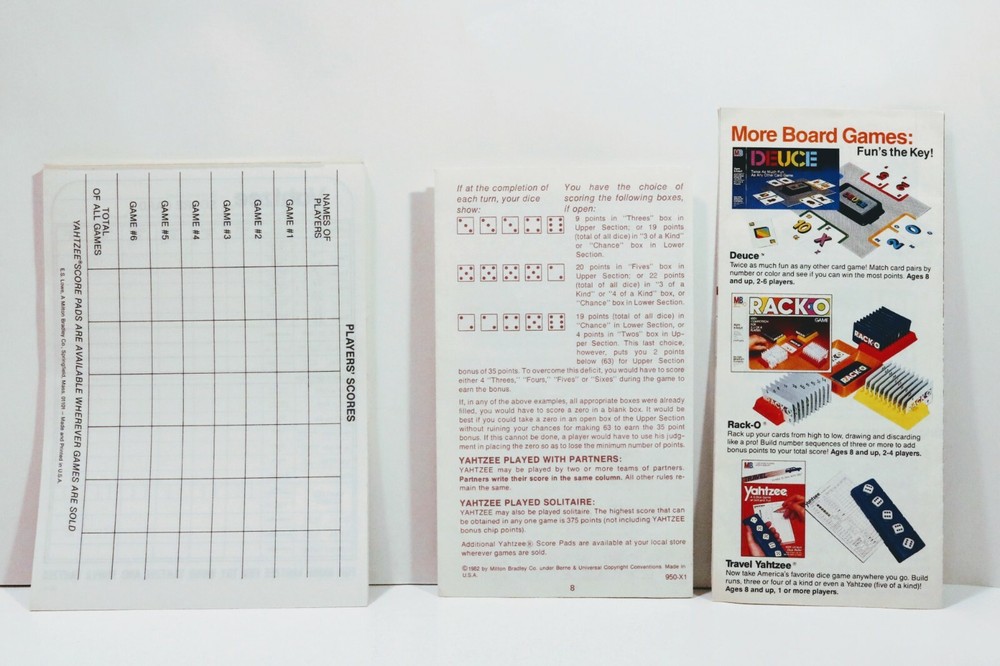 1982 Yahtzee Game