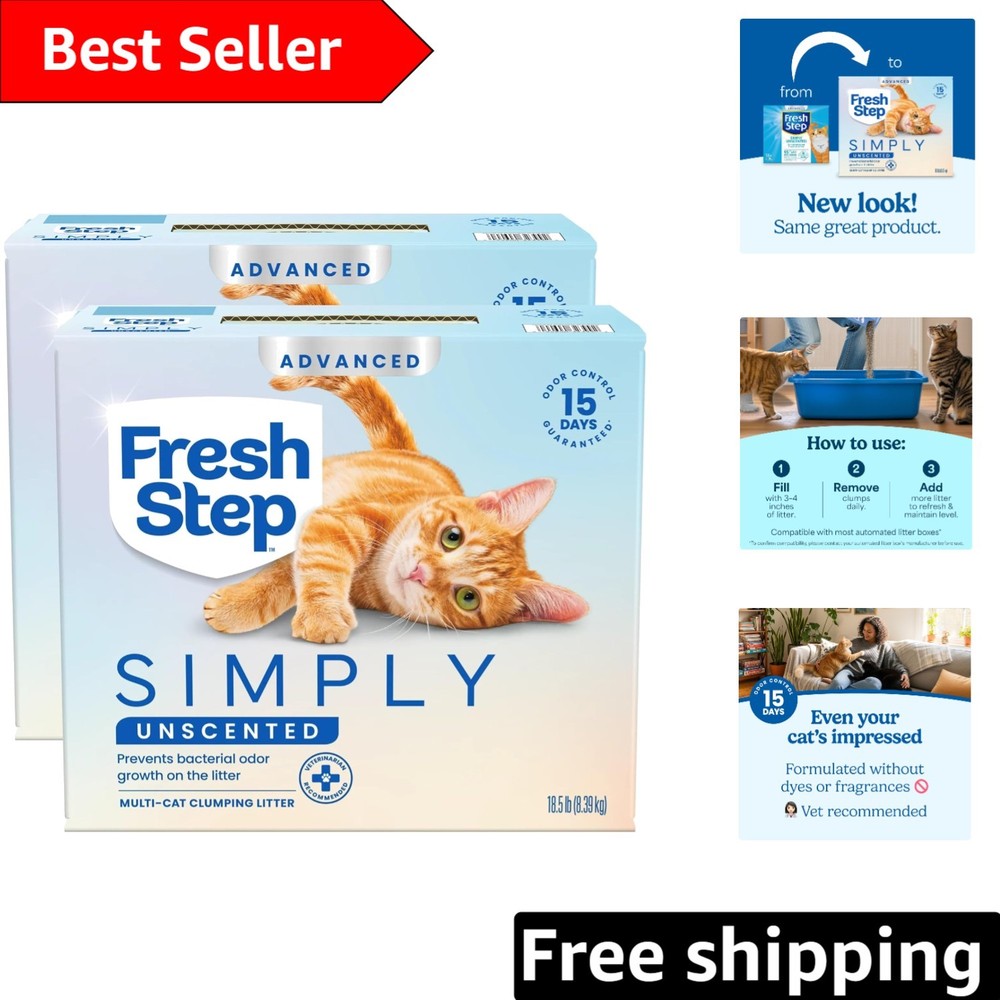 15-Day Odor Control Unscented Cat Litter - Multi-Cat Clumping Solution, 37 lbs
