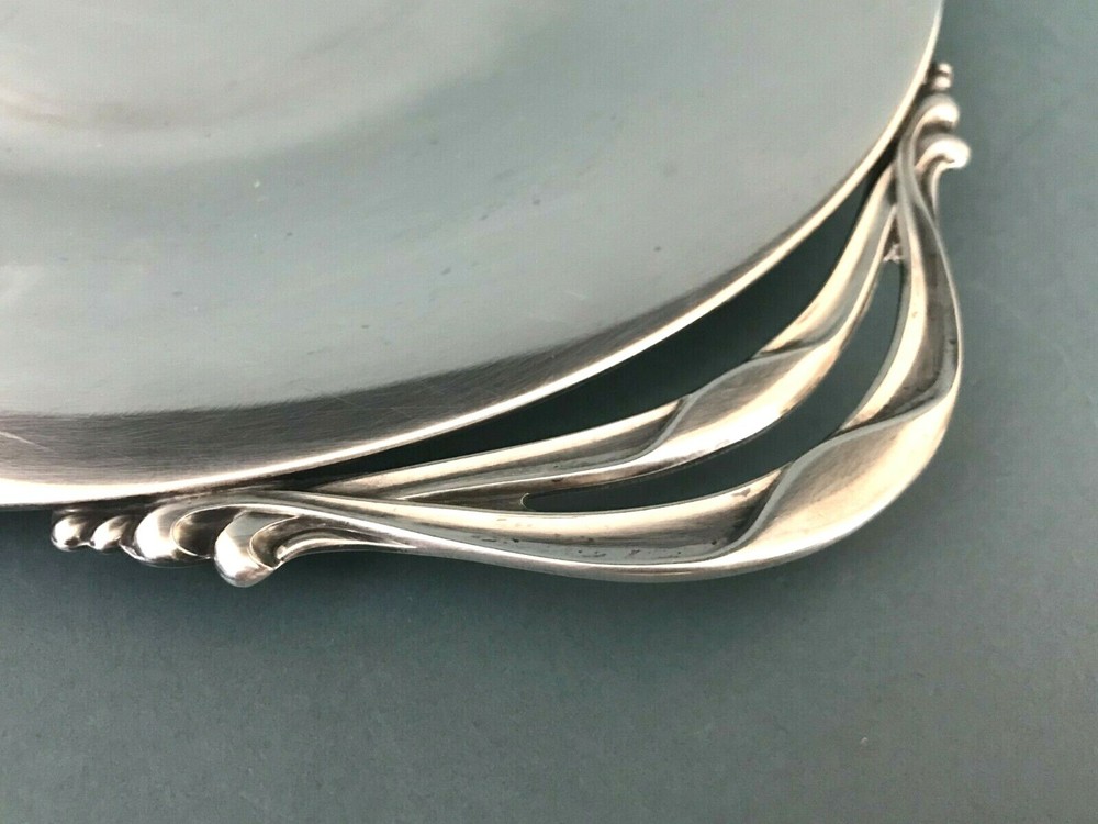 Denmark MCM E. Dragsted Silver Plate Dessert Serving Plate Scroll Handles 13''