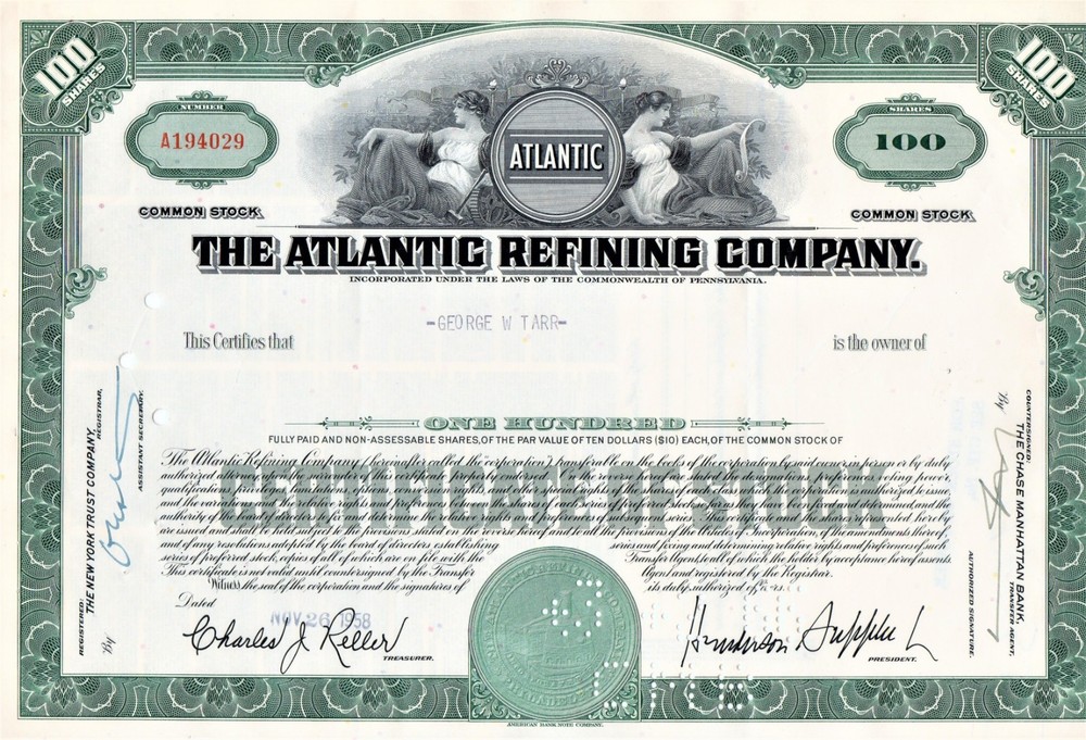 The Atlantic Refining Company Stock Certificate