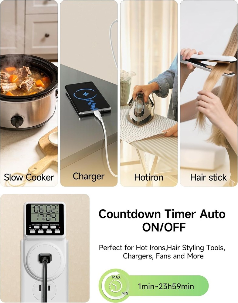 Silent 24-Hour Programmable Timer Switch for Electronics - Safe & User-Friendly