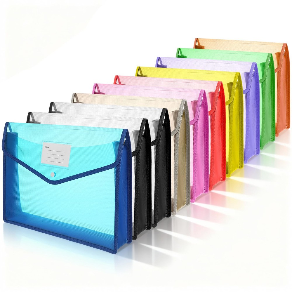10 Pcs Plastic Expanding File Folders with Snap Closure Transparent Document ...