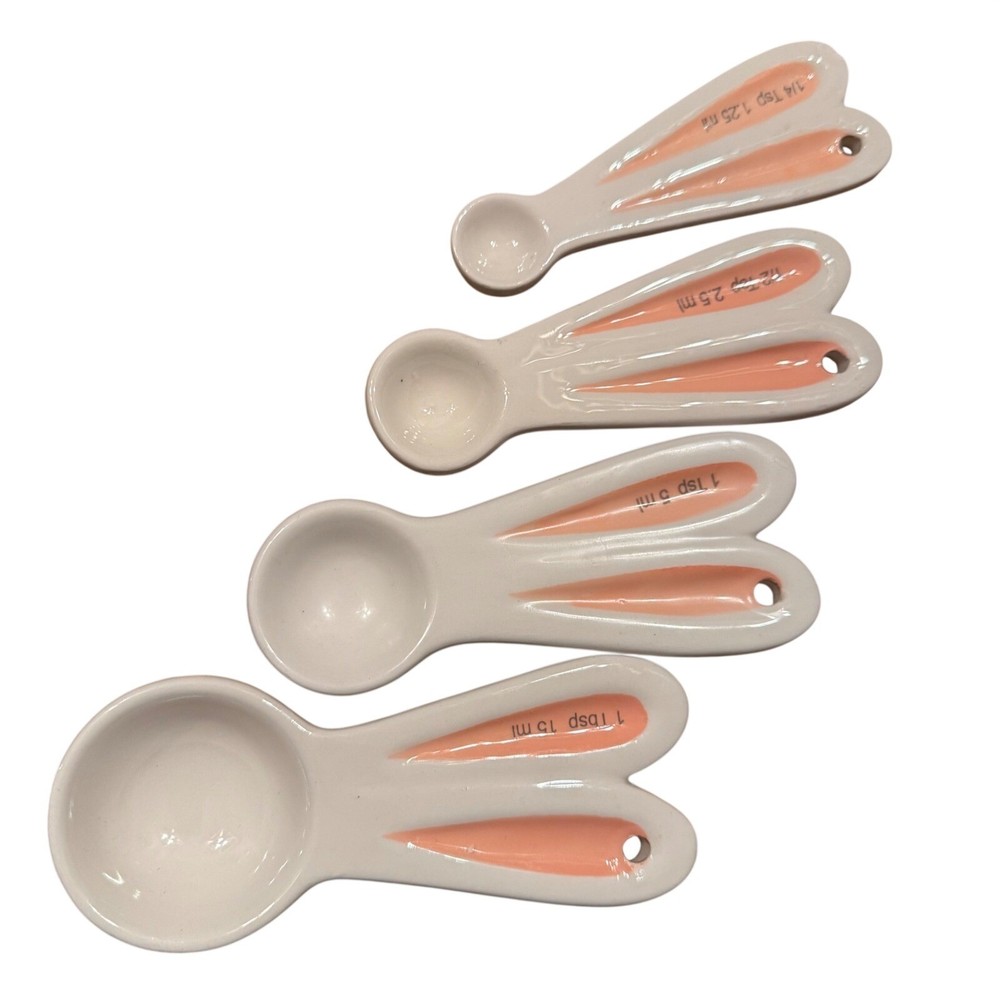 Cute Ceramic Bunny Rabbit Measuring Spoons Set Kitchen Baking Tool Easter Spring