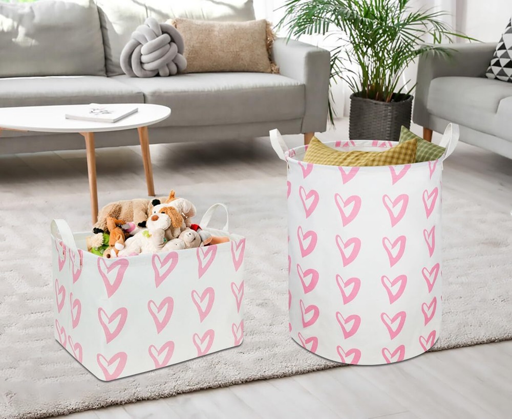 Rectangular Pink Storage Basket Emptyheart Print Basket For Kidswaterproof Stora