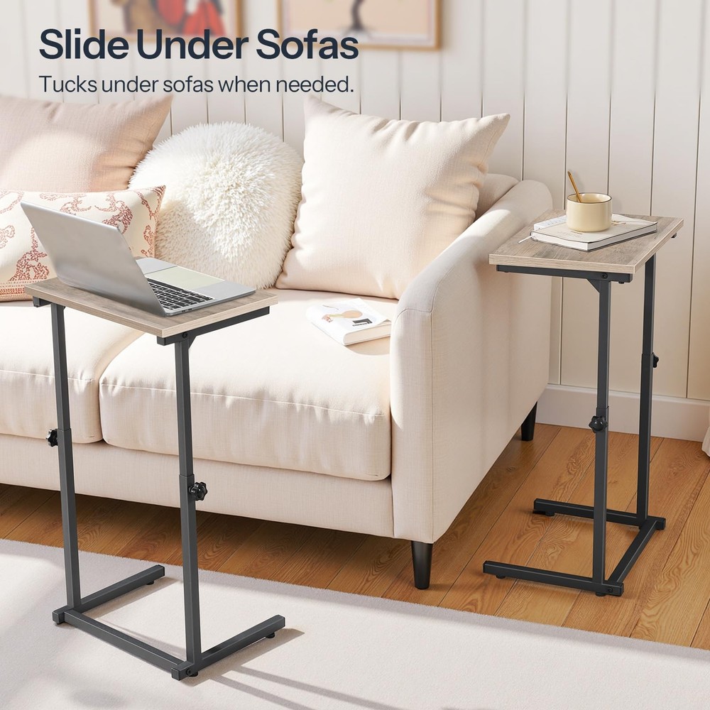 C Shaped End Table, Adjustable Height Side Table for Sofa, Couch Table for Sm...
