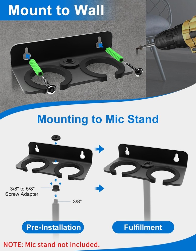 Multi Microphone Holder for Handheld Dynamic Wired and Wireless Mics Storage ...