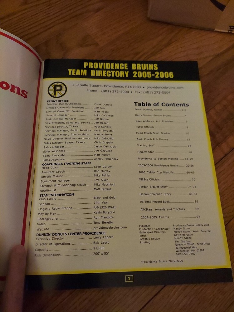Providence Bruins 2005-2006 Official Program AHL Tim Thomas