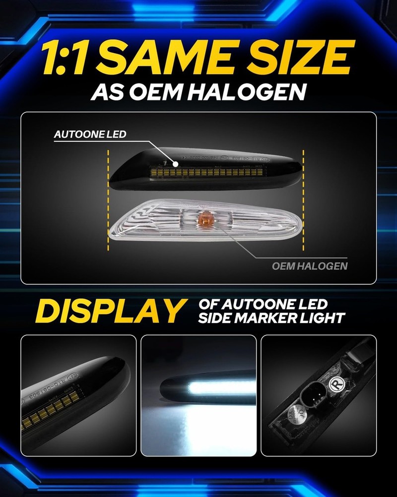 AUTOONE Dynamic & Sequential White LED Side Marker Lights for BMW E84 E81 E82...