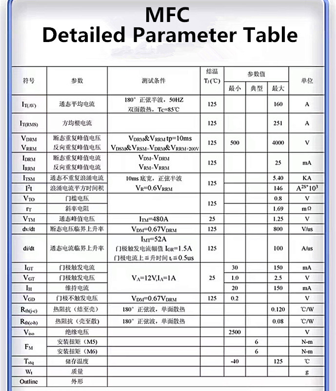 MFC 25A,55A,70A-1500A 1600V SCR Rectifier Module Thyristor Module Power Module