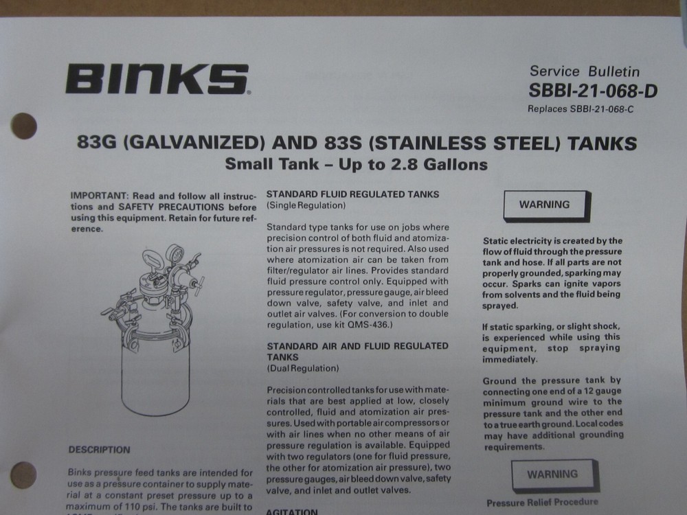 BINKS 83G PRESSURE POT