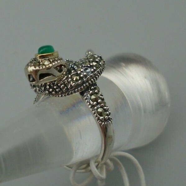 Haven Park Coiled Snake Ring 925 Silver 14KT Agate Size 6
