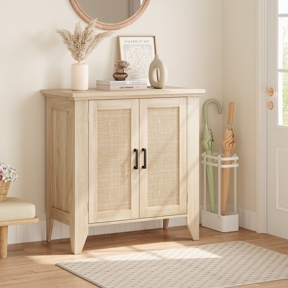 Buffet Cabinet for Storage, Kitchen Sideboard With Rattan Doors Adjustable Shelf